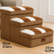 Stylowe ręcznie wykonane schodki dla psa z wzorem w kratkę i przestrzenią do przechowywania